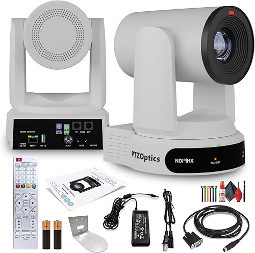 Miniatura 10 de PTZOptics Move Cámara PTZ 4K SDI/HDMI/USB/IP con zoom óptico de 20x (gris) (PT20X-4K-GY-G3) + soporte universal de pared (negro) + kit de limpieza