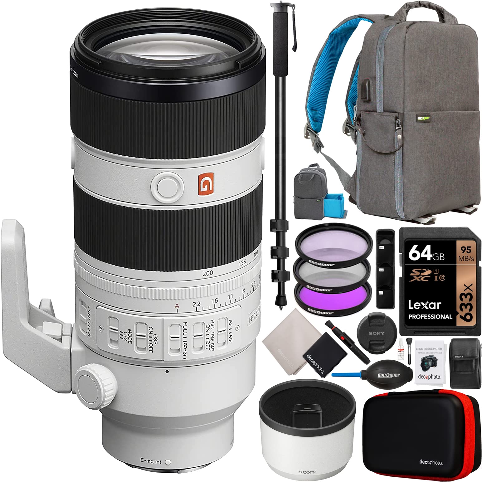 Sony FE 70-200mm F2.8 GM OSS II Full Frame G Master Lens for E-Mount Mirrorless Cameras SEL70200GM2 Telephoto Zoom Bundle with Deco Gear Photography