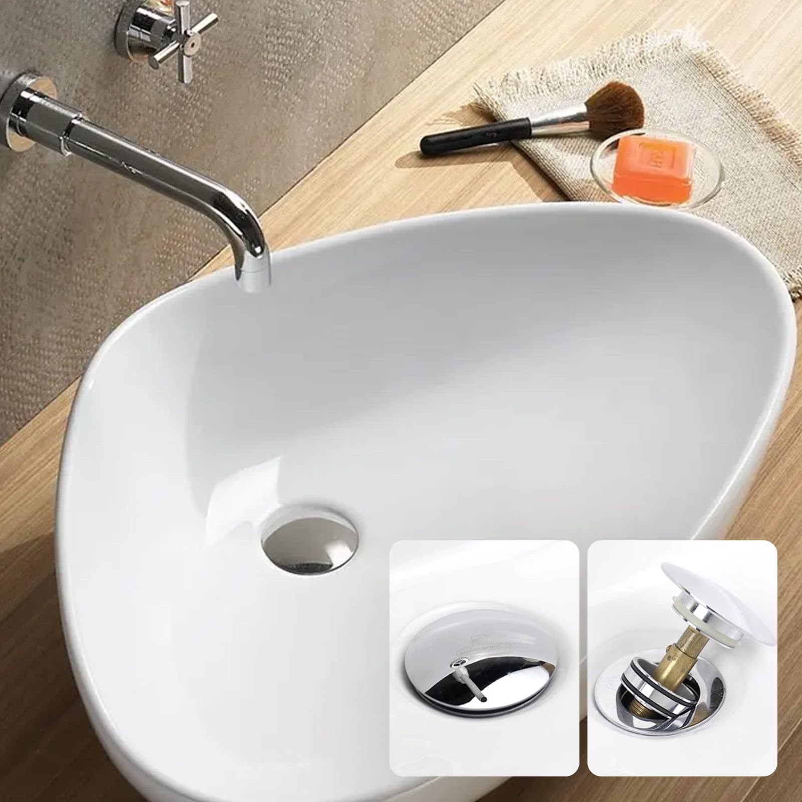 3 Pezzi Accessori per Lavelli Bullone, Valvole di Scarico Pop-Up Lavabi Click Clack Piletta Sostituzione Meccanismo, in Ottone, per la Maggior Parte dei Lavandini, Tappo di Scarico del Bacino