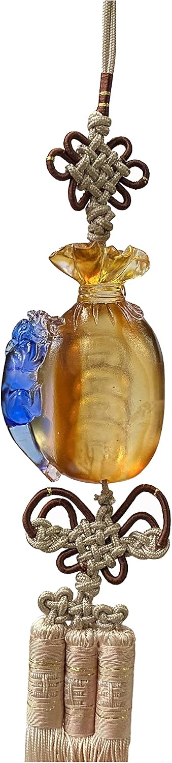 Liuli Crystal Glass Fengshui Fortune Orange Pixiu Decor Tassel Aws2199