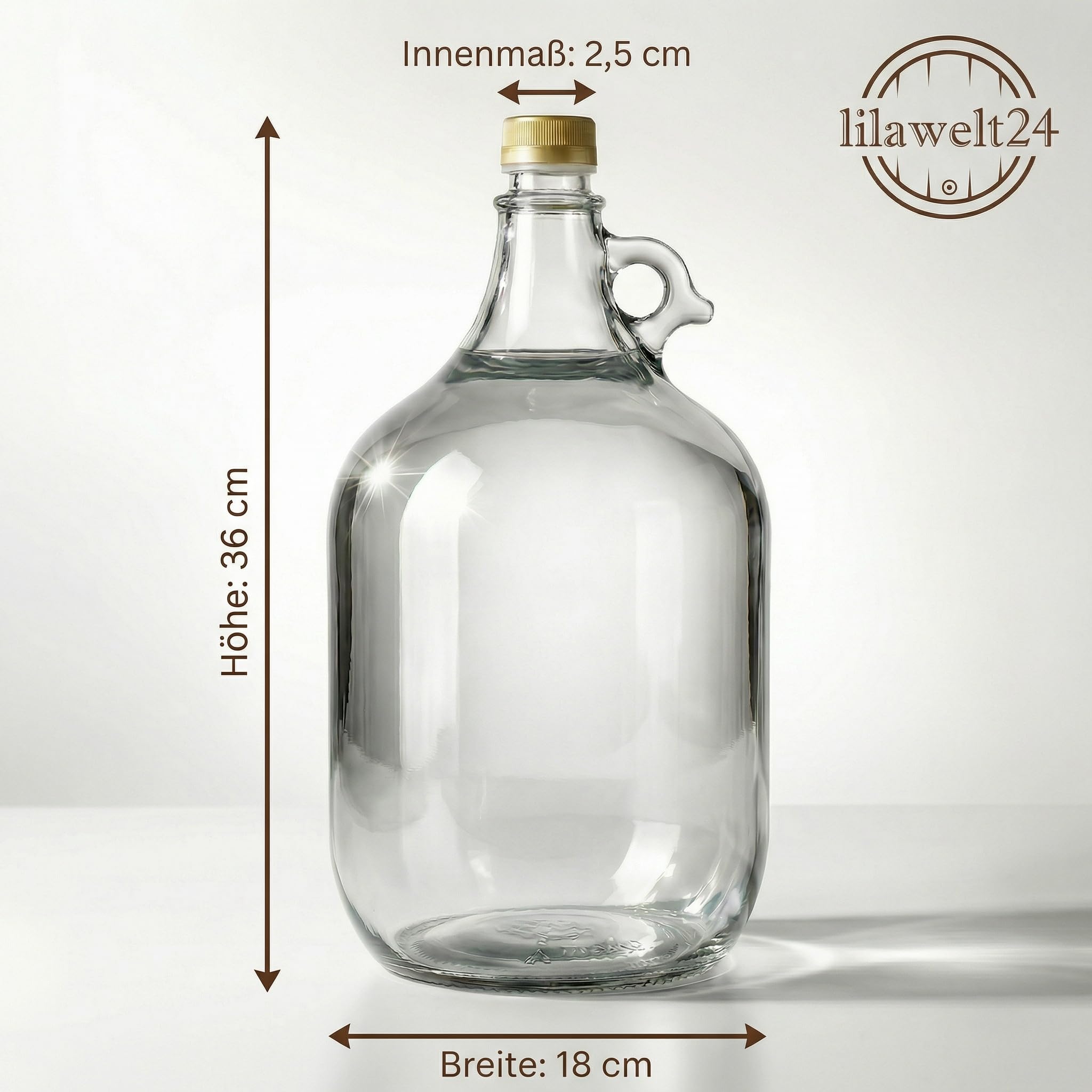 lilawelt24 6 x 5L Glasballon (Gallone) mit Rundgriff & Schraubverschluss - Glasflasche mit Henkel für Wein, Gärung & Saft