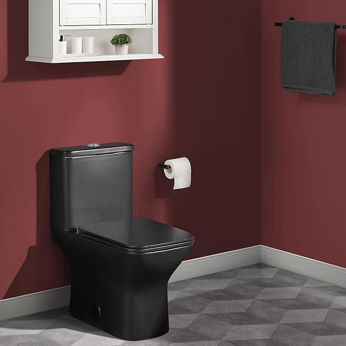 Inodoro monoblock cuadrado Charme con doble descarga en negro mate, 1.1/1.6 galones por descarga miniatura 2