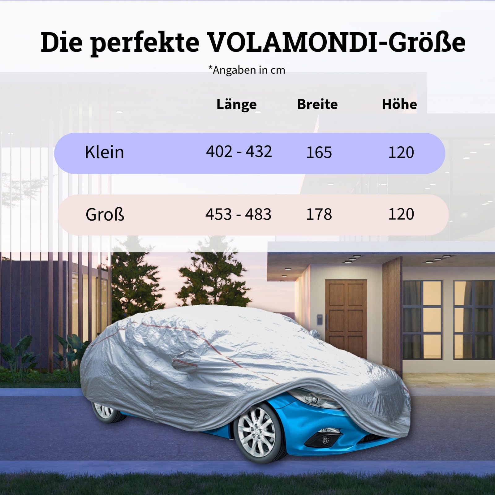 Autoabdeckung (483x178x120) wasserdichte Auto Abdeckplane aus besonders strapazierfähigem Material | winterfeste Autogarage | Outdoor car Cover