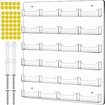 TURSTIN Business Card Holder Wall Mount Clear Sticker Display Marketing Holder Acrylic Business Card Stand Multi Pocket Rack Organizer Space Saver for Home Office 24 Pockets