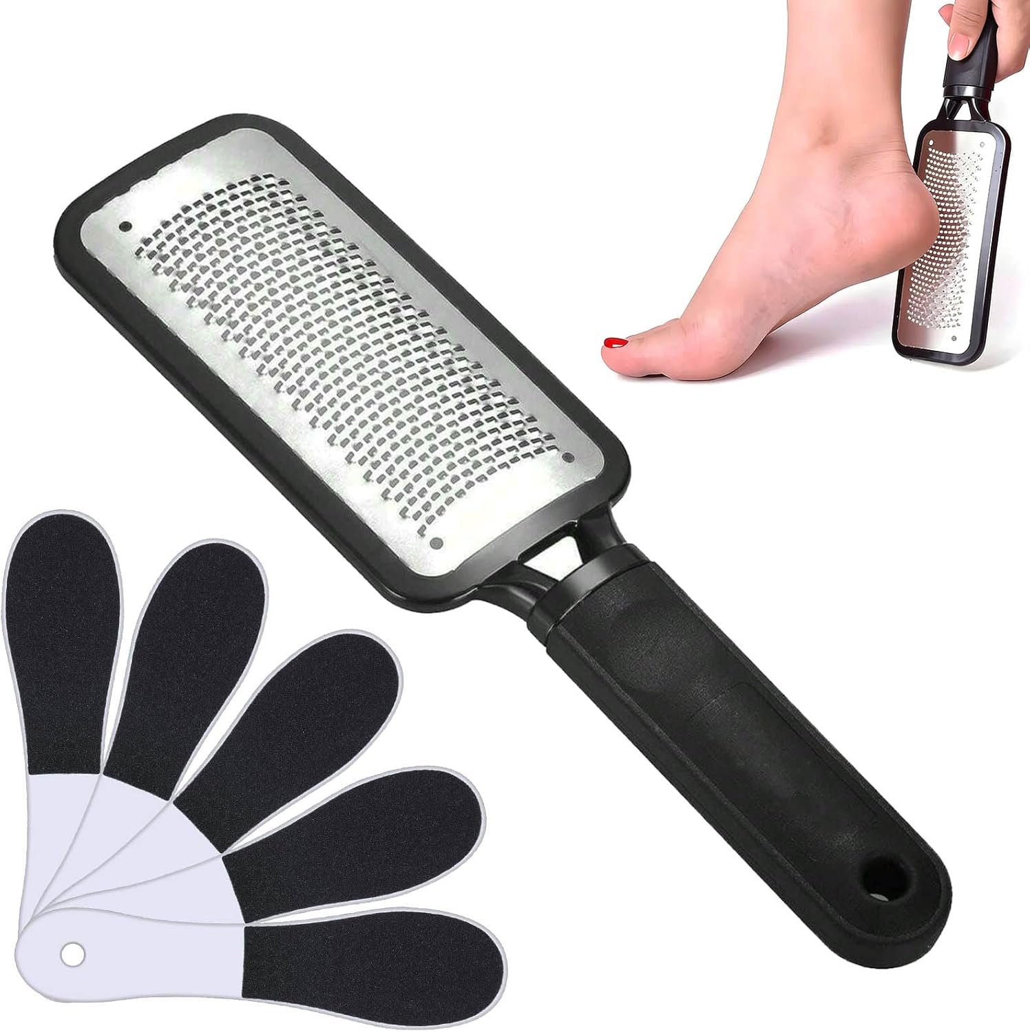 HANMU 6Pcs Foot File Callus Remover,Foot Scraper & Scrubber for Dead Skin | Removes hard, rough, callus & cracked heels. Safe for dry/wet feet. Easy clean & store. Salon-like Smooths feet at home.