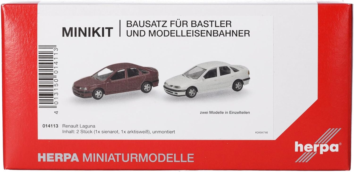 Herpa Model Kit MiniKit Renault Laguna Sienna red and Arctic White, 2 Pieces, Miniature at 1:87 Scale, Collector's Item, Model kit, Plastic