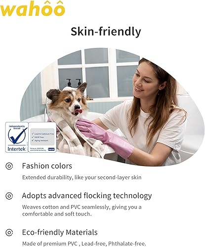 Miniatura 3 de wahoo Guantes de limpieza respetuosos con la piel, guantes reutilizables para lavavajillas con forro de algodón flocado, lavavajillas, cocina,