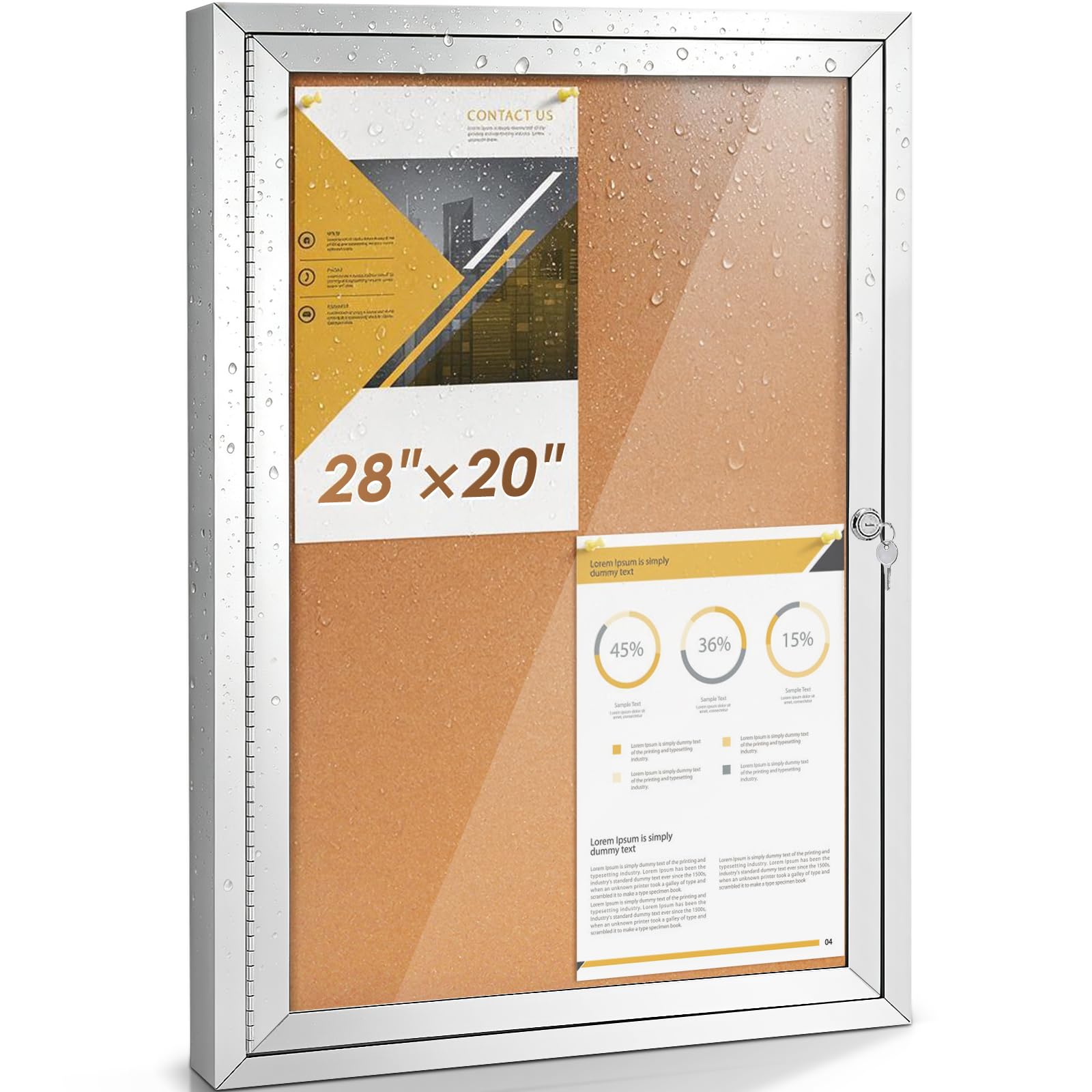 Swansea Pinnwand für den Außenbereich, wetterfest, Kork, manipulationssicher, Notiztafel, mit Aluminiumrahmen, 71,1 x 50,8 cm
