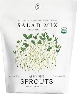 Sereniseed Organic Salad Mix Sprout Seeds 16oz - Non-GMO Alfalfa, Radish, Broccoli, Clover for Microgreens & Sprouting
