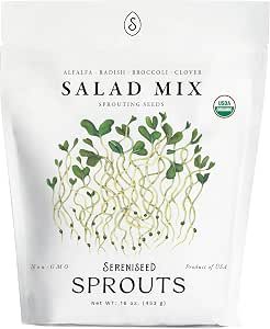 Organic Salad Mix Sprout Seeds (16 oz) – Non-GMO, Heirloom Seeds for Sprouting and Microgreens - Alfalfa, Radish, Broccoli, and Clover