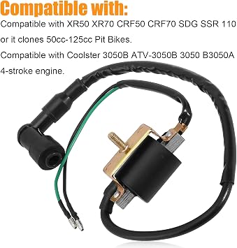 2 Wire Ignition Coil HT Lead Cap for 50cc 70cc 90cc 110cc 125cc 140cc Pit Dirt Bike Kids ATV Quad Go Kart Moped Buggy XR50 XR70 CRF50 CRF70 SDG SSR 110 Coolster 3050B ATV-3050B 3050 B3050A