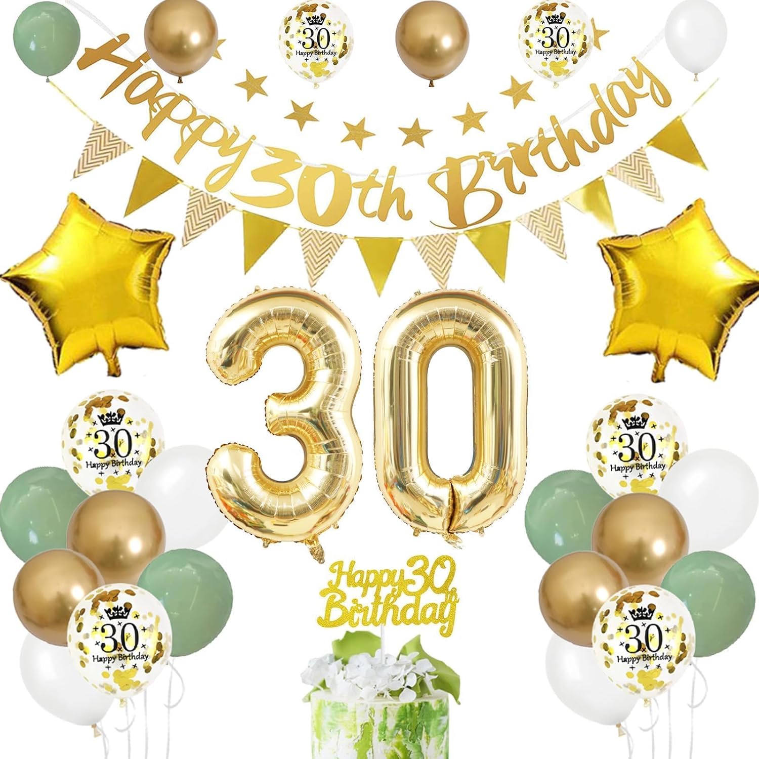 Amazon.com: 30th Birthday Decoration for Men Women, Sage Green White ...