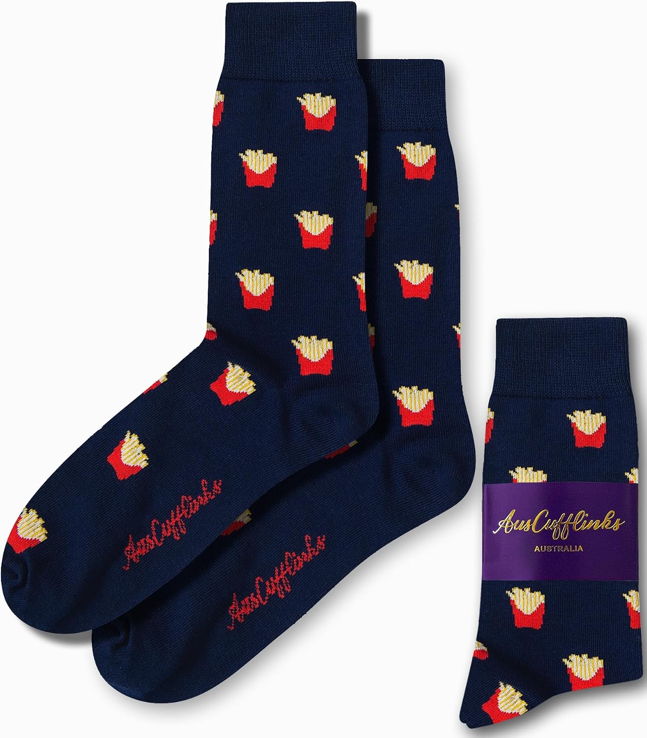 French Fries Socks Fast Food Lover | Burger Junk Food for Men | Fried Chips Sock | Present for Work Colleague | Bday Gift for Guys (Fries)