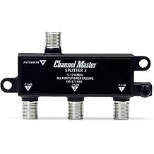 Channel Master 3-Way Splitter Distributes Digital HDTV Antenna Signal to 3 TVs, One Input and Three Outputs, Power Passing for Preamplifiers and Boosters, Low-Loss Design, Indoor/Outdoor