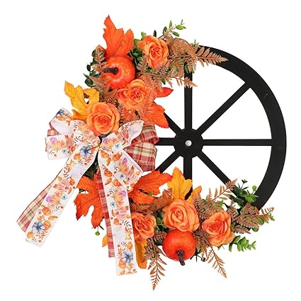 CALANDIS Hanging Garland Home Halloween Artificial Pumpkins Autumn Wreath Decorations | 1 Pumpkin Wheel Wreath