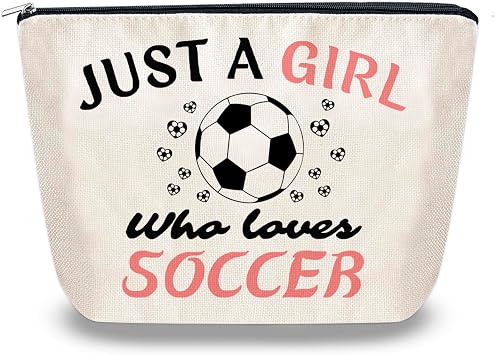Soccer Makeup Bag for Girls Women Soccer Lover Cosmetic Travel Pouch | Printed SoccerTheme Zipper Pouch Practical Storage Gift for Daughter Sister BFF Birthday Christmas Valentines Present