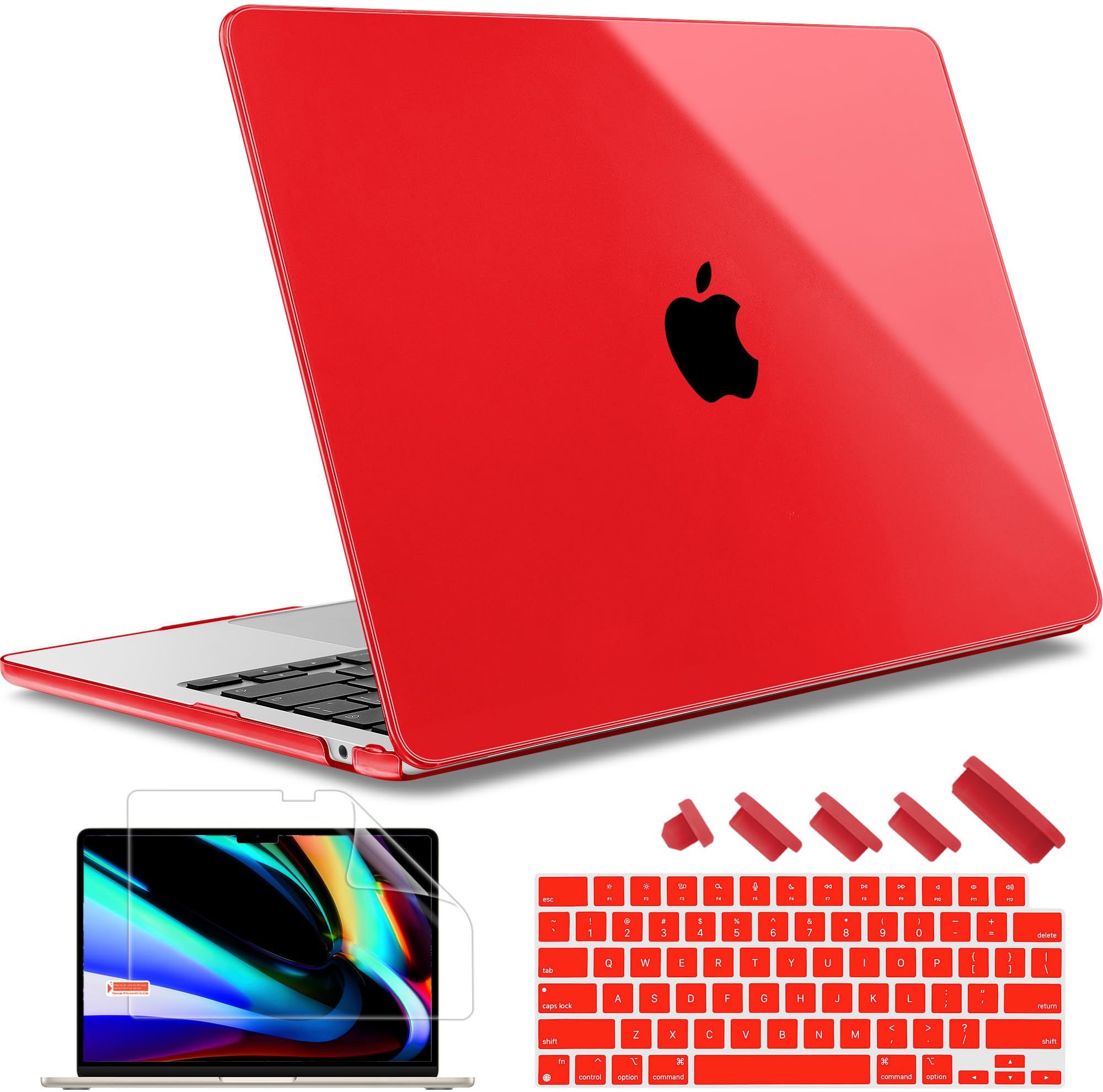 May Chen for M4 MacBook Air 13.6 inch Case 2025 2024 2023 2022 Release A3240 M3 A3113 M2 A2681, Plastic Hard Shell Case for MacBook Air 13.6" with Retina Display Fits Touch ID, Crystal Red