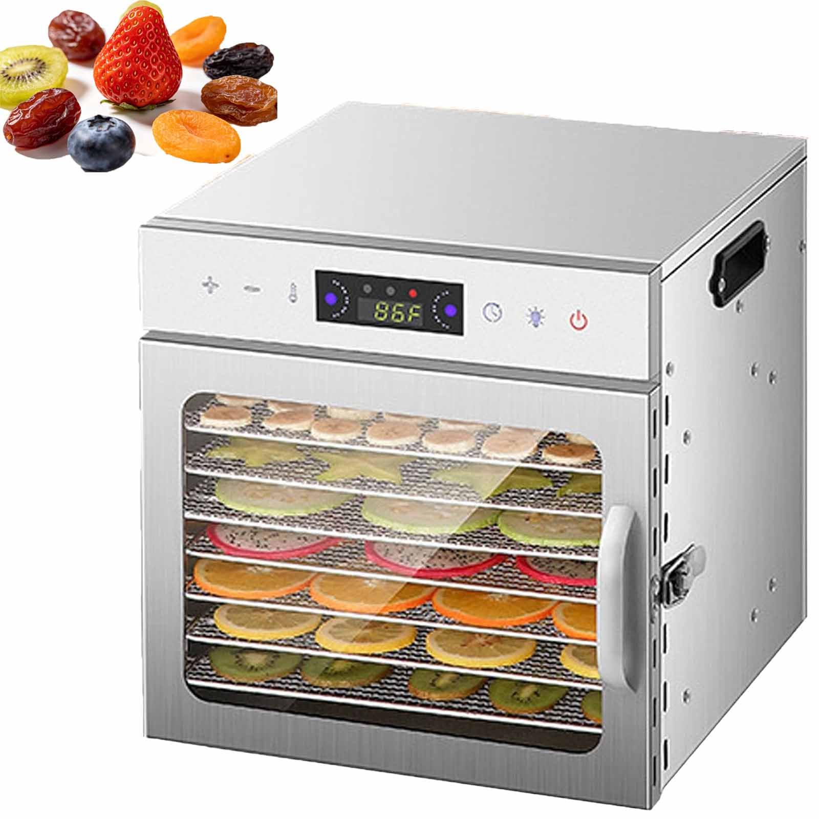 Liofilizador de alimentos, deshidratador de acero inoxidable de 8 capa para el hogar, control de temperatura de 35 a 90 °C y temporizador,iluminación integrada y cristal visible para las frutas.