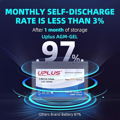 Miniatura 5 de UPLUS - Batería de ciclo profundo de 12 V 100 Ah, LDC12-100M sin mantenimiento, BCI Group 27 baterías de gel recargables para energía solar, RV,