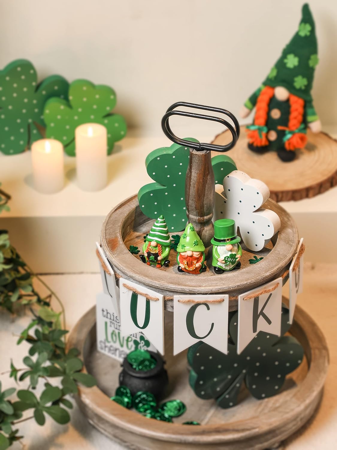 3Pcs St. Patrick's Day Gnome Tiered Tray Decor, Lucky Gift Resin Gnome Decorations, Home Ornaments for Table, Shelf - Image 6