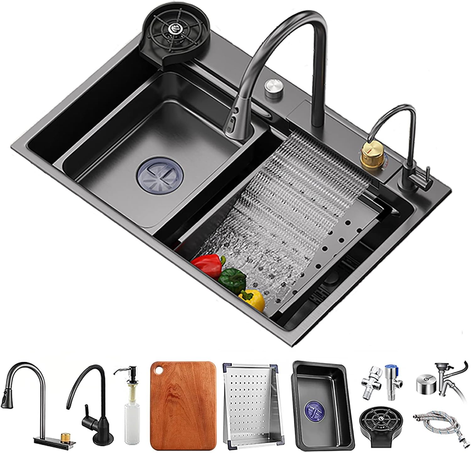 Wasserfall Küchenspüle Edelstahl - Einzelbecken Mit Ausziehbarem Hahn