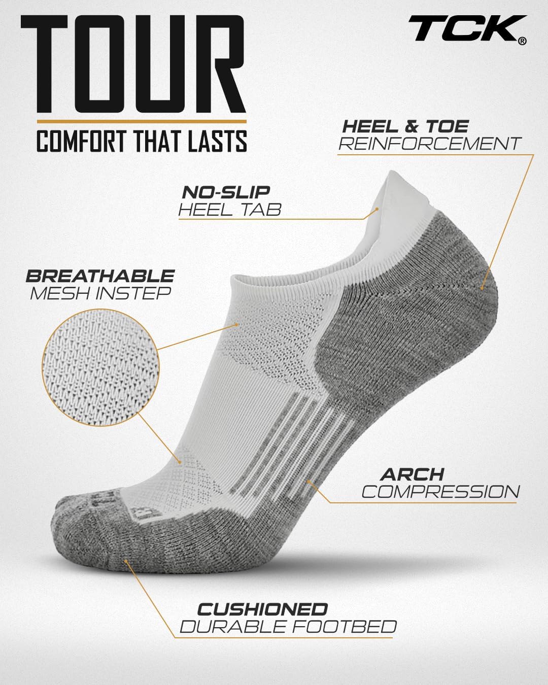 TCK USA Made Golf Socks for Men & Women | Soft, Cushioned Golf Ankle Socks w/Arch Compression | Golfer Gifts & Apparel