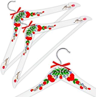 Paquete de 2 perchas de madera blanca de alta calidad, perchas de madera blanca con diseño floral rojo para vestidos de novia, ahorro de espacio, organizador de perchas de madera