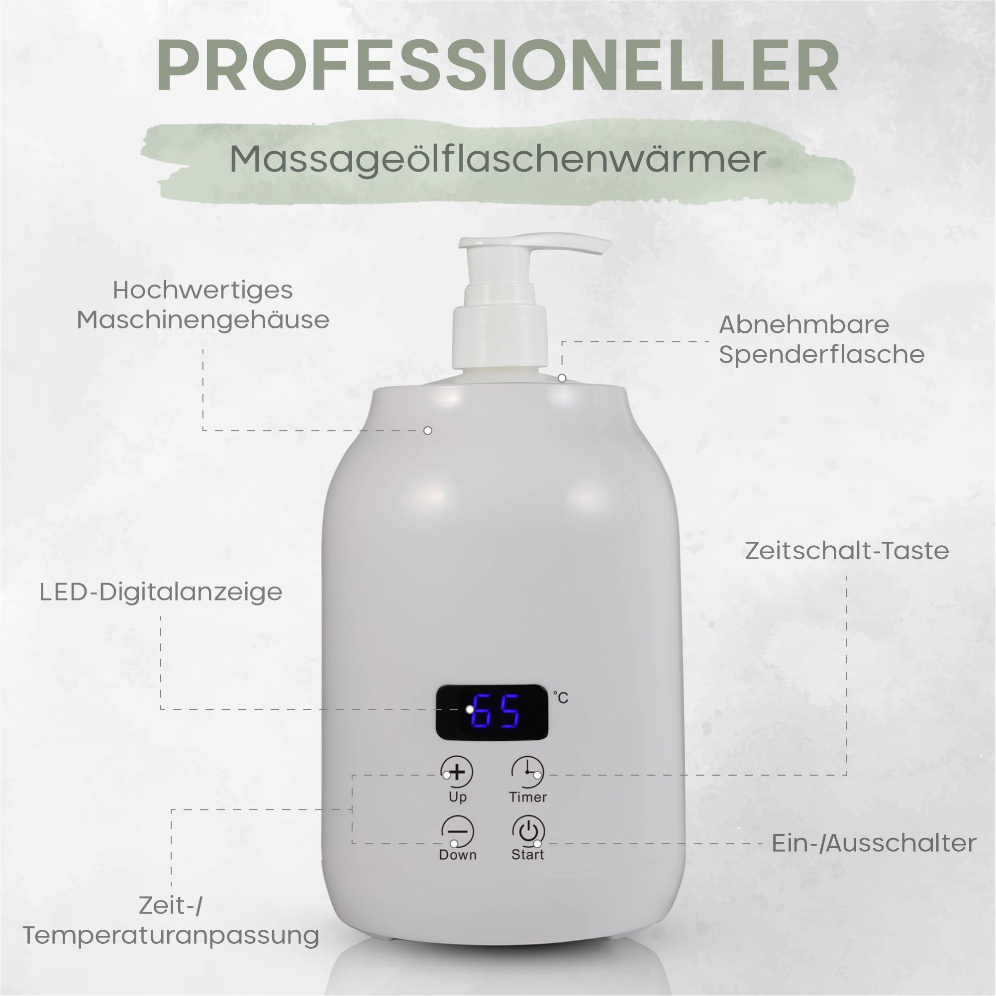 Chauffe-huile de Massage Élégant Blanc, Bouteille Plastique 2x, Température Réglable 30-65°C