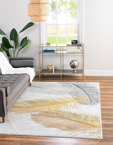 Unique Loom Finsbury Collection - Alfombra de área Camilla (4 pies 1 pulgada x 6 pies 1 pulgada rectangular, amarillo grismarfil)