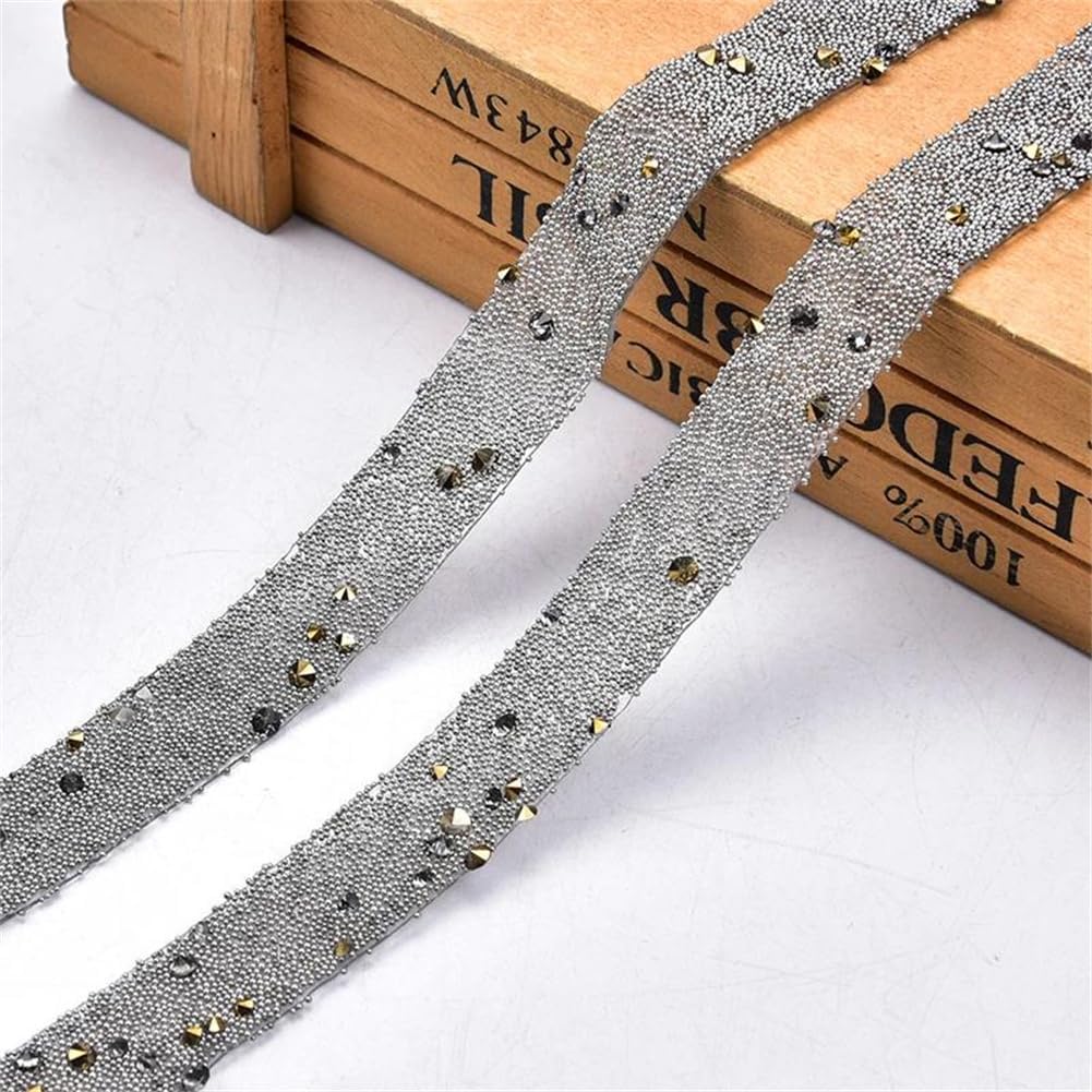 1.5Cm Width Iron On Beads Rhinestone Trim Mesh Strass Chain Cyrstal Banding Bridal Applique 5 Yard