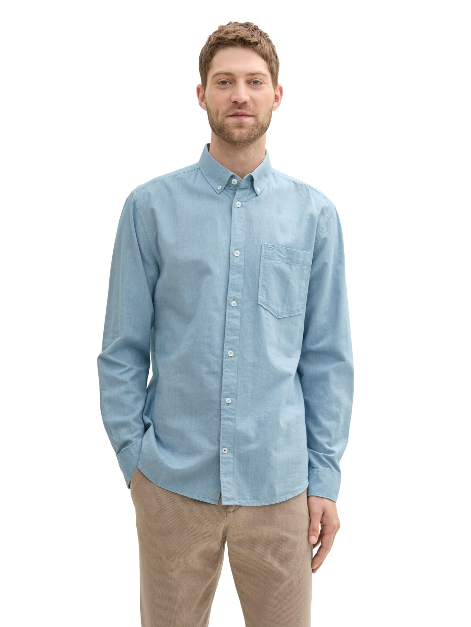 Tom Tailor Herren Regular Fit Hemd mit Logo-Stickerei an der Brusttasche