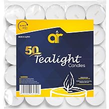 AR Tea Light Candles - Pack of 50 Unscented White Candle Lights 12 Grams - Long Burning 4-Hour Tealights in Resealable Bag - Versatile Small Candles for Mood and Accent Lighting in All Occasions