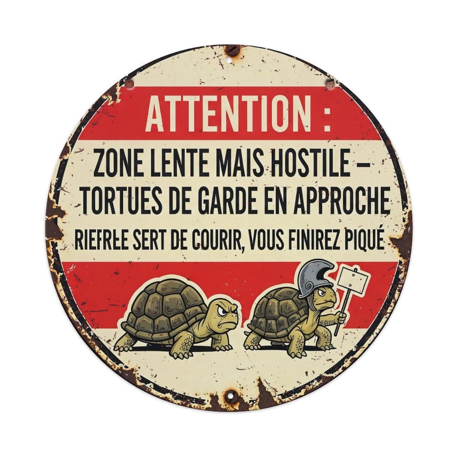Attention Zone Lente Hostile Tortues Metal Tin Sign Plaque