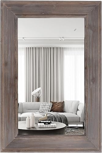 Miniatura 6 de WallBeyond Espejo de pared con marco de madera de granja de 24 x 36 pulgadas, espejo de baño de madera natural, espejo de pared rectangular de