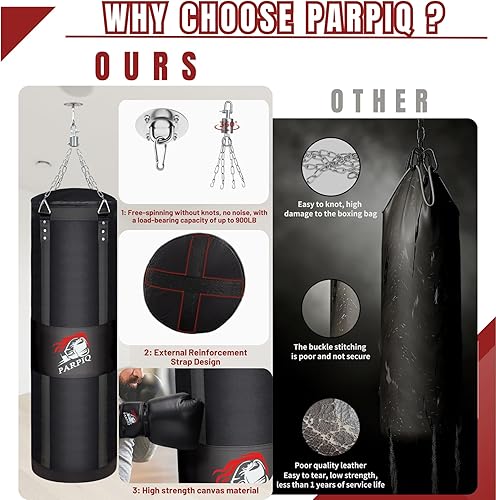 Miniatura 4 de 4FT Hanging Punching Bag for Adults, Unfilled Canvas Heavy Boxing Bag Set with 12oz Boxing Gloves Hand Wraps, Jump Rope, Reflex Ball for MMA