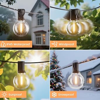 Bomcosy 15M Festoon Lights Mains,Remote Dimmable,Shatterproof IP44 [Energy Class G]