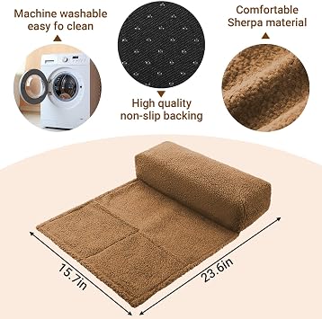 Neck Support Pillow, Headrest Ergonomic Pillow for Chair Recliners Armchairs, Non-Slip Soft Neck Head Rest Cushion for Pain Relief with Pockets, Camel