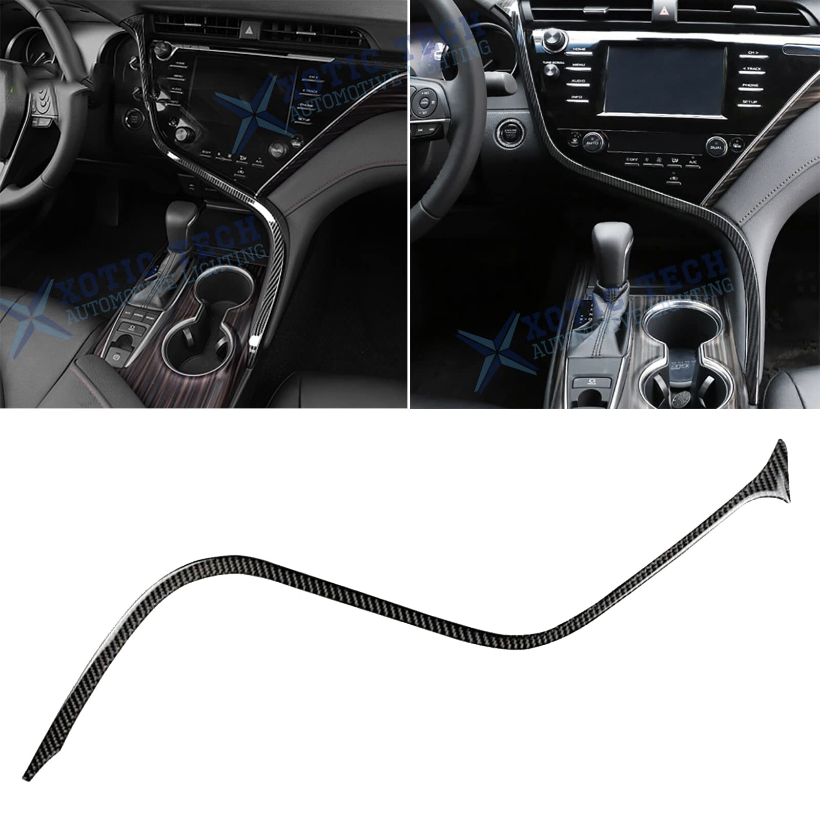 Xotic Tech Center Console Media Control Panel Stripe Cover Trim, Carbon Fiber Pattern, Compatible with Camry 2018-2024