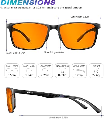 ANYLUV Blue Light Glasses Men, Relieve Eyestrain and Eye Protection, Al-Mg Metal Computer Blue Light Blocking Glasses