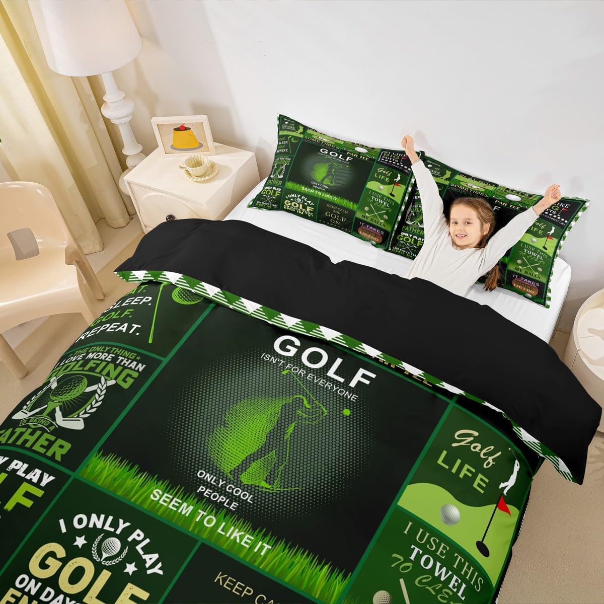 Men Golf Duvet Cover Set Queen Size Golf Ball Sports Theme Comforter Cover 3Pcs for Kids Boys Adult Bedroom Decor Green Patchwork Plaid Comforter Cover Modern Fashion Quilt Cover,2 Pillowcases