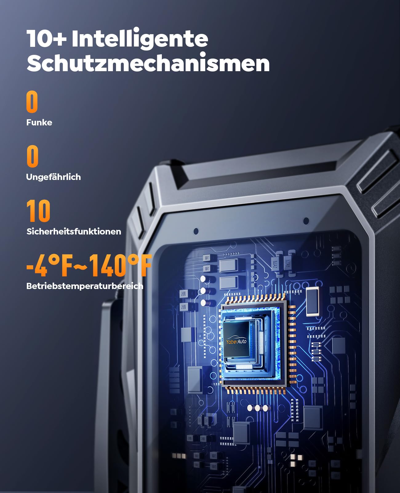 YaberAuto Starthilfe Powerbank mit Kompressor, 150PSI 6000A Auto Starthilfe, 23800mAh Starthilfe Powerbank, Jump Starter (All Benzin und 10.0L Dieselmotor) mit LCD Bildschirm und 500 Lumen Notlicht