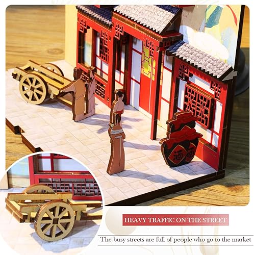Miniatura 8 de Kit de bricolaje en miniatura para rincón de libros, rompecabezas de madera 3D, decoración con sensor de luz, kit de modelo de casa de muñecas,