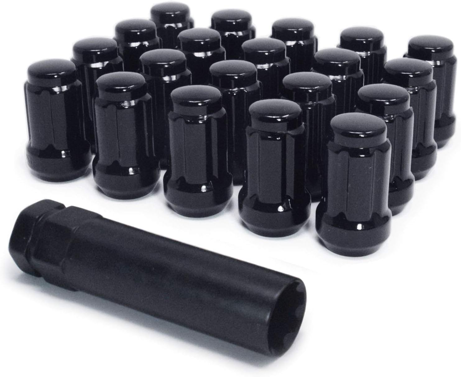 Suреr Chеар 🛒 Mastiff 49097BK Acorn Spline Lug Nut Set, M12x1.5 Thread, Black-Chrome Finish, Conical 60 Degree Seat - 1.4(35.6mm) Height (Pack of 20 + Key)