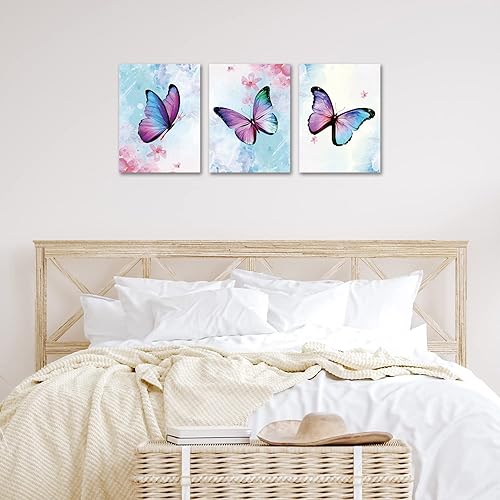 Miniatura 3 de MZYHOME Lienzo decorativo para pared, 3 piezas, arte de pared de fantasía, para niñas, acuarela, estampado de mariposas para pared, sala de estar,