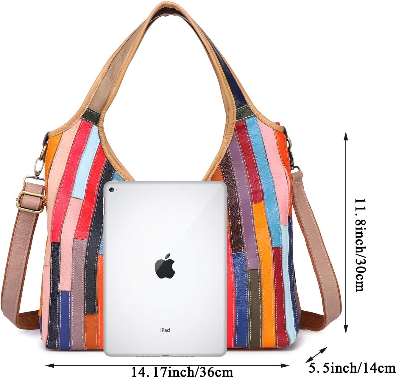 Women Multicoloured Handbag Leather Hollow Stitching Shoulder Satchel Purse Tote