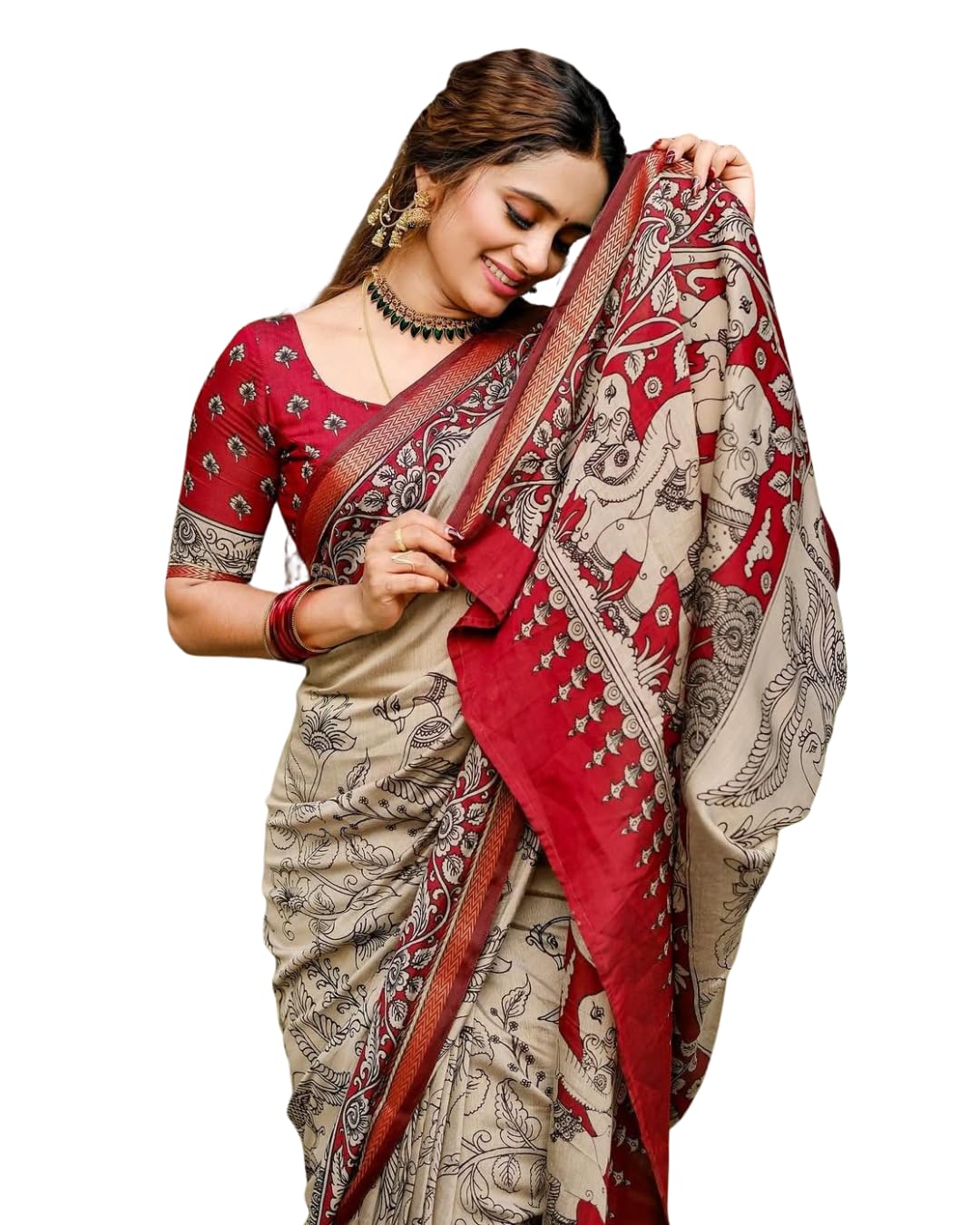 VYOTI CREATION Women's Linen Cotton Digital Printed Saree with Unstitched Blouse Piece (5.3 Meter Saree + 0.80 Meter Blouse) Soft, Lightweight & Elegant Wear saree-picture-23