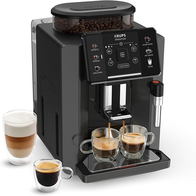 Krups Sensation C50, Machine à café grains, Expresso automatique, 5 boissons, Interface tactile, Facile à utiliser, Nettoyage automatique, Buse vapeur Cappuccino, EA910810