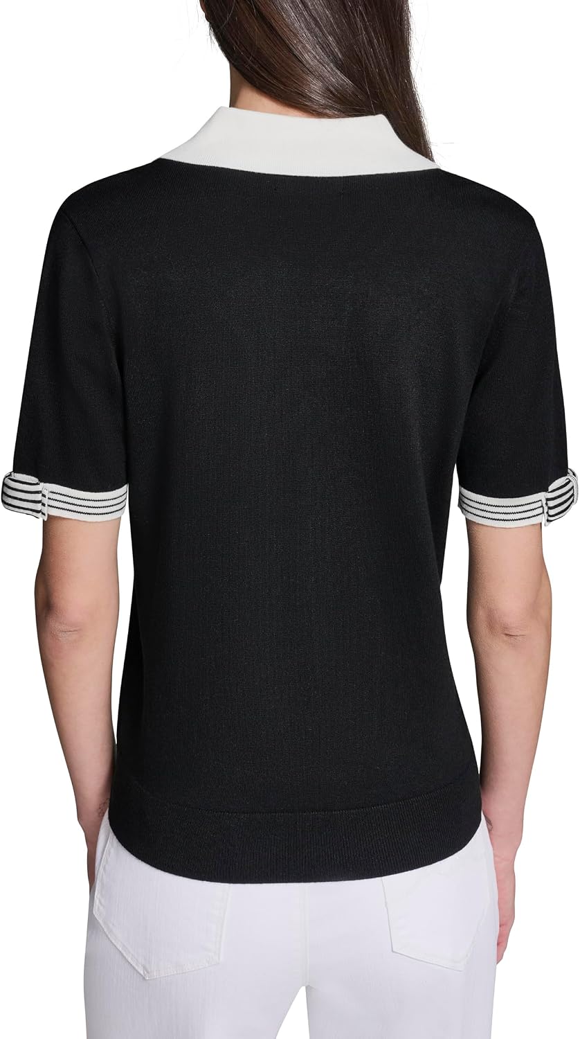 Karl Lagerfeld Women's Johnny Collar V-Neck Rosette Button Sweater