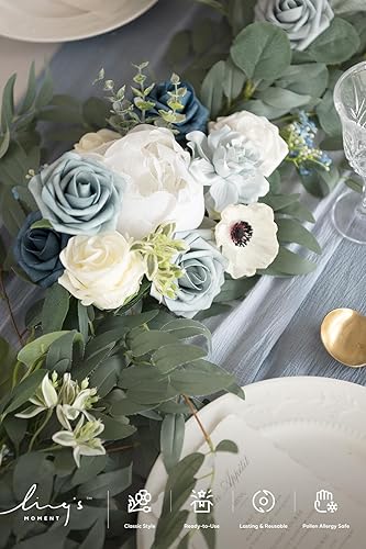 Miniatura 4 de Ling's moment Guirnalda de flores, eucalipto y rosa de 6 pies, decoración de mesa de novios para recepción de boda, guirnalda floral de arco