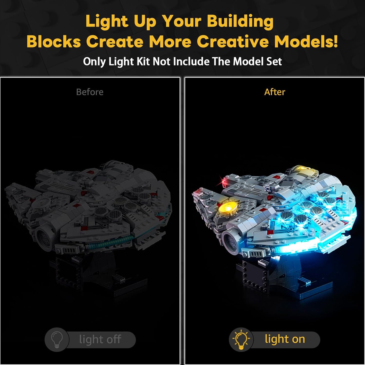 Kyglaring LED Light Kit Compatible with Lego Millennium Falcon 75375 Building Blocks, Upgraded Lighting Accessories for Lego 75375 Model Set, Lights Only, Model Not Included